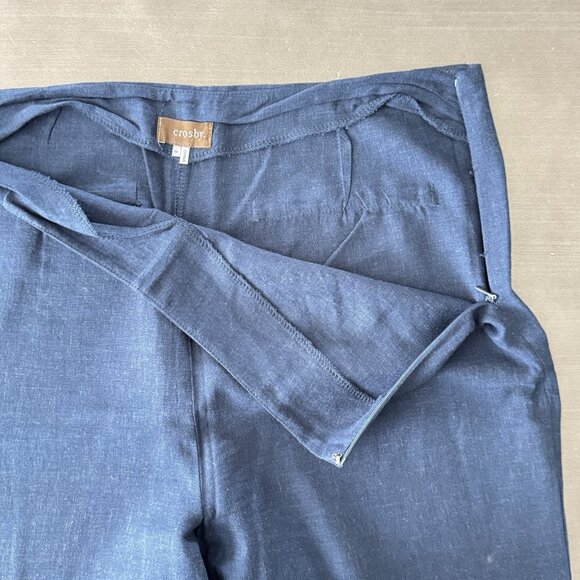 Crosby Linen Blend Wide Leg Pant Blue Sailor Stripe Nautical Beach Resort Preppy - Picture 5 of 11